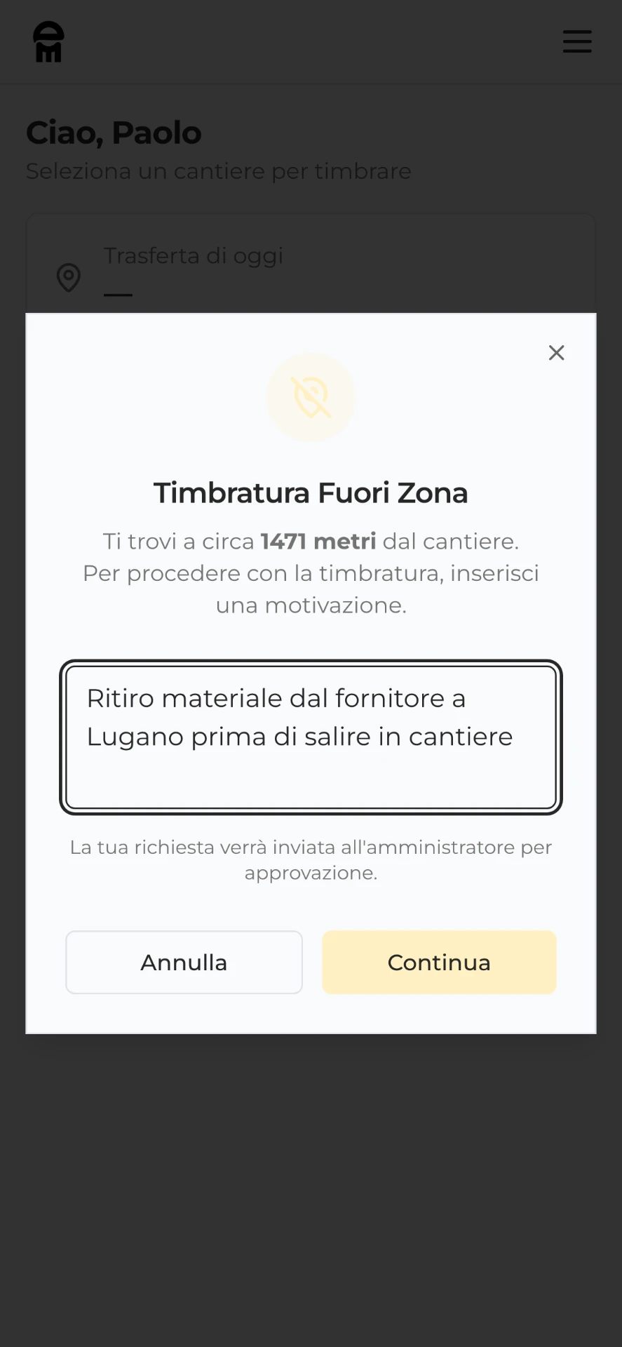 EME — Richiesta fuori zona